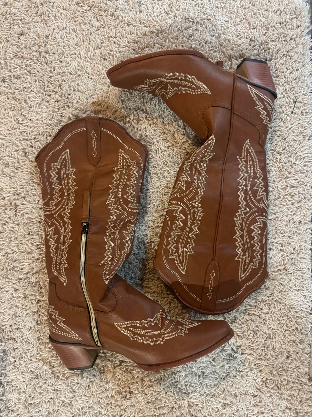 Amazon Brown Embroidered Western Ankle Booties